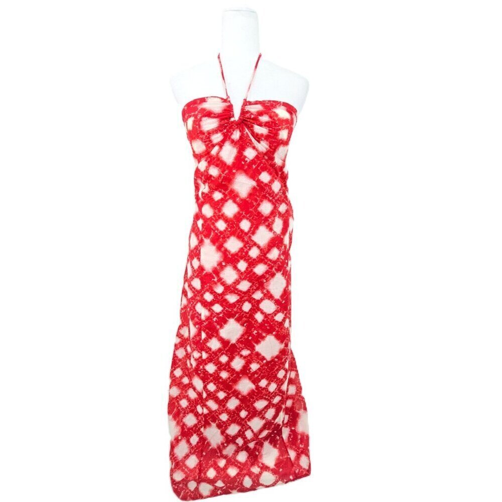 LC Lauren Conrad Red White Tie Dye Halter Tie Maxi Dress Women's Size 10